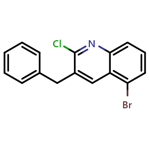 Chemical structure of 3-Benzyl-5-bromo-2-chloroquinoline , CAS 918518-79-3, AChemBlock W170190