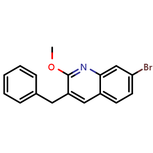 Chemical structure of 3-Benzyl-7-bromo-2-methoxyquinoline , CAS 918648-51-8, AChemBlock W170192