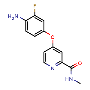 Chemical structure of 4-(4-Amino-3-fluorophenoxy)-N-methylpicolinamide , CAS 757251-39-1, AChemBlock W170199