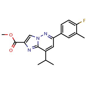 Chemical structure of Methyl 6-(4-fluoro-3-methylphenyl)-8-isopropylimidazo[1,2-b]pyridazine-2-carboxylate , CAS 1690177-08-2, AChemBlock W170208