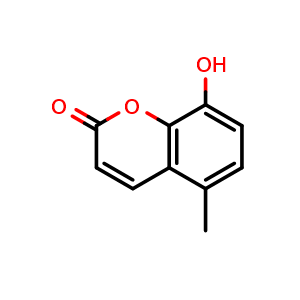 Chemical structure of 5-Methyl-8-hydroxycoumarin , CAS 36651-81-7, AChemBlock W170213