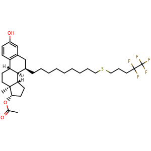Chemical structure of (7a,17b)-7-(9-((4,4,5,5,5-Pentafluoropentyl)thio)nonyl)-estra-1,3,5(10)-triene-3,17-diol 17-acetate , CAS 875573-69-6, AChemBlock W170222
