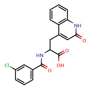 Chemical structure of alpha-[(3-Chlorobenzoyl)amino]-1,2-dihydro-2-oxo-4-quinolinepropanoic acid , CAS 90098-05-8, AChemBlock W170224