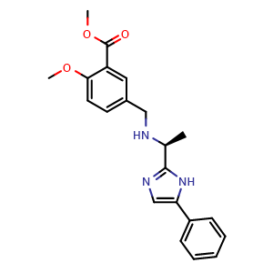 Chemical structure of (S)-Methyl 2-methoxy-5-(((1-(5-phenyl-1H-imidazol-2-yl)ethyl)amino)methyl)benzoate , CAS 1391712-57-4, AChemBlock W170227