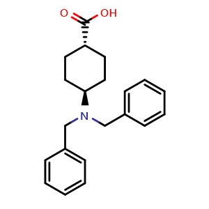 Chemical structure of trans-4-[Bis(phenylmethyl)amino]cyclohexanecarboxylic acid , CAS 102390-36-3, AChemBlock W170236