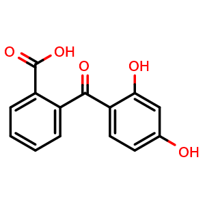 Chemical structure of 2-(2,4-Dihydroxybenzoyl)benzoic acid , CAS 2513-33-9, AChemBlock W170244