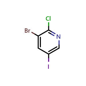 Chemical structure of 3-bromo-2-chloro-5-iodo-pyridine , CAS 1211586-80-9, AChemBlock W170361