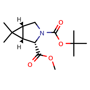 Chemical structure of (1S,2S,5R)-3-tert-butyl 2-methyl 6,6-dimethyl-3-azabicyclo[3 1 0]hexane-2,3-dicarboxylate , CAS 2070009-50-4, AChemBlock W170440