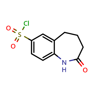 Chemical structure of 2-Oxo-2,3,4,5-tetrahydro-1H-benzo[b]azepine-7-sulfonyl chloride , CAS 927869-56-5, AChemBlock W170457