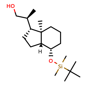 Chemical structure of (S)-2-((1R,3aR,4S,7aR)-4-((tert-butyldimethylsilyl)oxy)-7a-methyloctahydro-1h-inden-1-yl)propan-1-ol , CAS 100928-03-8, AChemBlock W170481