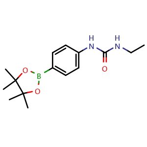 Chemical structure of 1-Ethyl-3-(4-(4,4,5,5-tetramethyl-1,3,2-dioxaborolan-2-yl)phenyl)urea , CAS 874291-00-6, AChemBlock W170512