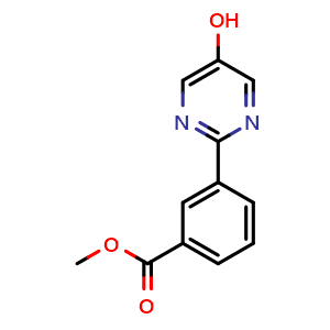 Chemical structure of 3-(5-Hydroxypyrimidin-2-yl)benzoic acid methyl ester , CAS 1092568-87-0, AChemBlock W170520