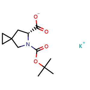 Chemical structure of (R)-5-(tert-butoxycarbonyl)-5-azaspiro[2 4]heptane-6-carboxylic acid, potassium salt , CAS 2704993-19-9, AChemBlock W170588