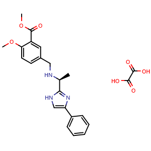Chemical structure of Methyl (S)-2-methoxy-5-(((1-(4-phenyl-1H-imidazol-2-yl)ethyl)amino)methyl)benzoate oxalate , CAS 2046303-09-5, AChemBlock W170600