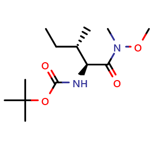 Chemical structure of tert-Butyl ((2S,3S)-1-(Methoxy(methyl)amino)-3-methyl-1-oxopentan-2-yl)carbamate , CAS 87694-51-7, AChemBlock W170607