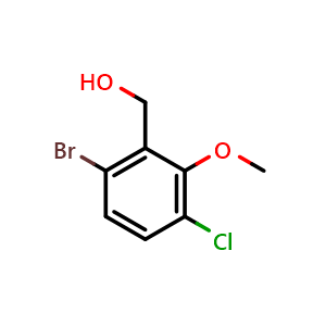 Chemical structure of (6-bromo-3-chloro-2-methoxyphenyl)methanol , CAS 2090464-28-9, AChemBlock W170623