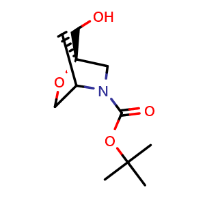 Chemical structure of tert-butyl (1R)-1-(hydroxymethyl)-2-oxa-5-azabicyclo[2.2.1]heptane-5-carboxylate , CAS 2177255-04-6, AChemBlock W170626