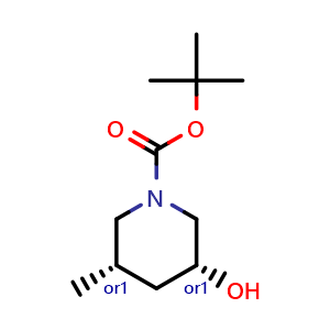 Chemical structure of tert-butyl cis-3-hydroxy-5-methyl-piperidine-1-carboxylate , CAS 955028-51-0, AChemBlock W170629