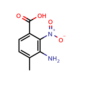 Chemical structure of 3-amino-4-methyl-2-nitrobenzoic acid , CAS 37901-90-9, AChemBlock W170648