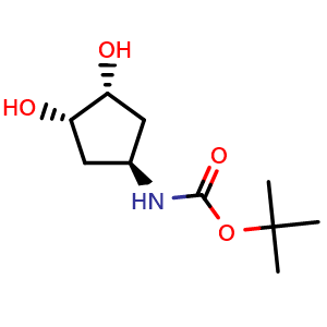 Chemical structure of tert-butyl N-[rel-(1r,3R,4S)-3,4-dihydroxycyclopentyl]carbamate , CAS 1854105-57-9, AChemBlock W170661