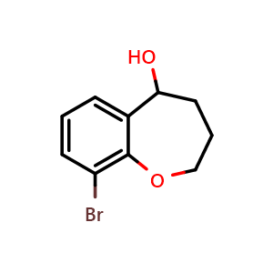 Chemical structure of 9-bromo-2,3,4,5-tetrahydro-1-benzoxepin-5-ol , CAS 1267493-24-2, AChemBlock W170693