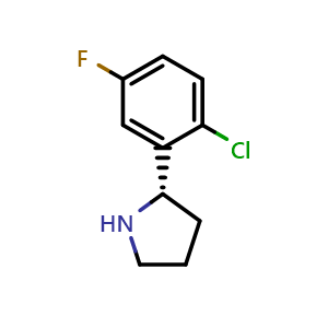 Chemical structure of (S)-2-(2-chloro-5-fluorophenyl)pyrrolidine , CAS 1217745-65-7, AChemBlock W170705