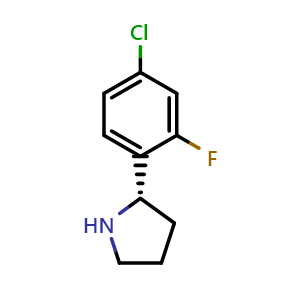 Chemical structure of (2S)-2-(4-chloro-2-fluorophenyl)pyrrolidine , CAS 1228558-85-7, AChemBlock W170706