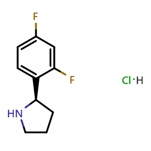 Chemical structure of (2R)-2-(2,4-difluorophenyl)pyrrolidine hydrochloride , CAS 2703745-83-7, AChemBlock W170725