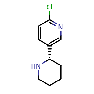 Chemical structure of 5-((2S)(2-piperidyl))-2-chloropyridine , CAS 1134621-22-9, AChemBlock W170770