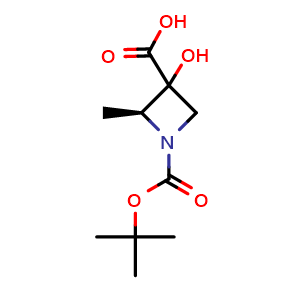 Chemical structure of (2S)-1-tert-butoxycarbonyl-3-hydroxy-2-methyl-azetidine-3-carboxylic acid , CAS 2920318-68-7, AChemBlock W170845