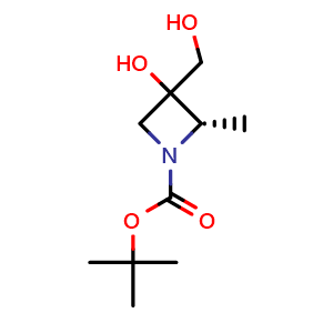 Chemical structure of tert-butyl (2S)-3-hydroxy-3-(hydroxymethyl)-2-methyl-azetidine-1-carboxylate , CAS 2920318-69-8, AChemBlock W170855