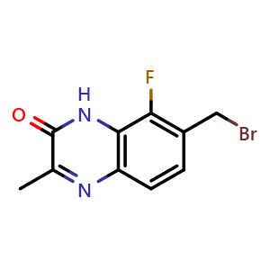Chemical structure of 7-(Bromomethyl)-8-fluoro-3-methylquinoxalin-2(1H)-one , CAS 2756333-93-2, AChemBlock W170900