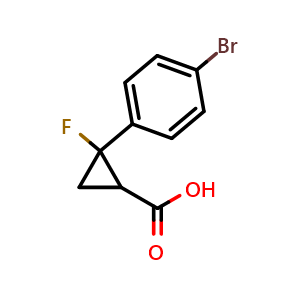 Chemical structure of 2-(4-Bromophenyl)-2-fluorocyclopropanecarboxylic Acid , CAS 2845126-08-9, AChemBlock W170904