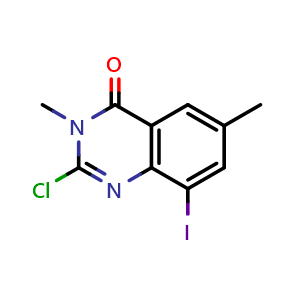 Chemical structure of 2-chloro-8-iodo-3,6-dimethyl-quinazolin-4-one , CAS 2891597-53-6, AChemBlock W170910