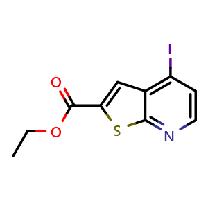 Chemical structure of ethyl 4-iodothieno[2,3-b]pyridine-2-carboxylate , CAS 879873-57-1, AChemBlock W170914