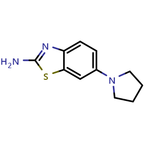 Chemical structure of 2-Amino-6-(1-pyrrolidinyl)benzothiazole , CAS 944887-42-7, AChemBlock W170981