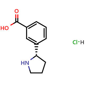Chemical structure of 3-((2S)pyrrolidin-2-yl)benzoic acid hydrochloride , CAS 1381927-59-8, AChemBlock W170996