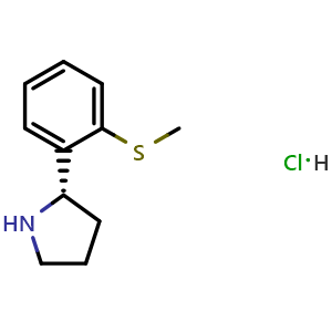 Chemical structure of 1-((2S)pyrrolidin-2-yl)-2-methylthiobenzene hydrochloride , CAS 2828433-44-7, AChemBlock W171060