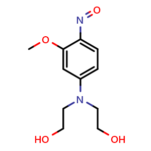 Chemical structure of 2-[N-(2-hydroxyethyl)-3-methoxy-4-nitroso-anilino]ethanol , CAS 733686-00-5, AChemBlock W171064
