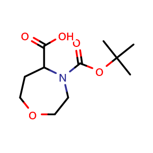 Chemical structure of 4-tert-butoxycarbonyl-1,4-oxazepane-5-carboxylic acid , CAS 2166634-98-4, AChemBlock W171092