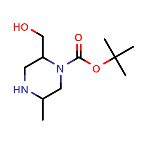 Chemical structure of tert-butyl 2-(hydroxymethyl)-5-methyl-piperazine-1-carboxylate , CAS 2739789-08-1, AChemBlock W171129