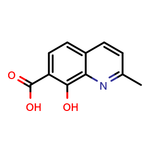 Chemical structure of 8-hydroxy-2-methylquinoline-7-carboxylic acid , CAS 23051-08-3, AChemBlock W171155