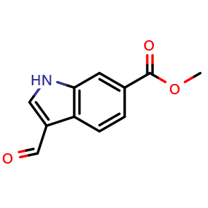 Chemical structure of Methyl 3-formyl-1H-indole-6-carboxylate , CAS 133831-28-4, AChemBlock W171157