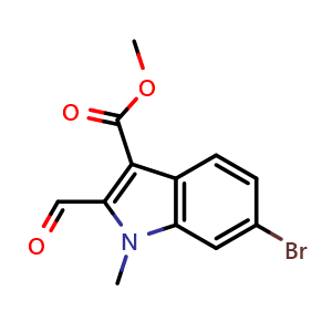 Chemical structure of methyl 6-bromo-2-formyl-1-methyl-1H-indole-3-carboxylate , AChemBlock W171159