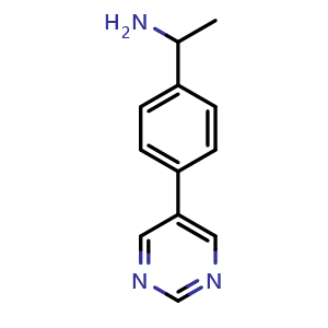 Chemical structure of 1-[4-(Pyrimidin-5-yl)phenyl]ethan-1-amine , CAS 1250290-30-2, AChemBlock W171177