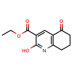 Chemical structure of ethyl 2-hydroxy-5-oxo-5,6,7,8-tetrahydroquinoline-3-carboxylate , CAS 125885-50-9, AChemBlock W171181