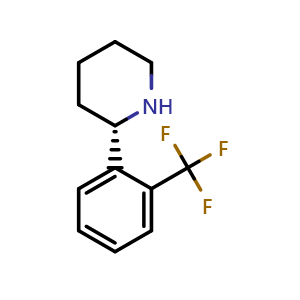 Chemical structure of (2S)-2-[2-(trifluoromethyl)phenyl]piperidine , CAS 1228570-37-3, AChemBlock W171189