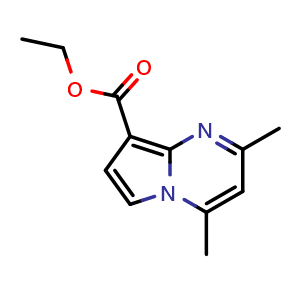Chemical structure of ethyl 2,4-dimethylpyrrolo[1,2-a]pyrimidine-8-carboxylate , CAS 1919049-30-1, AChemBlock W171192