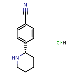 Chemical structure of 4-((2S)-2-piperidyl)benzenecarbonitrile hydrochloride , CAS 2639624-17-0, AChemBlock W171201