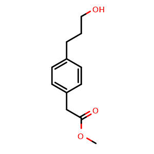 Chemical structure of 4-(3-Hydroxypropyl)benzeneacetic acid methyl ester , CAS 1035211-51-8, AChemBlock W171219